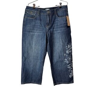 Coldwater Creek Denim Capri Jeans floral bleached design size 14 NWT